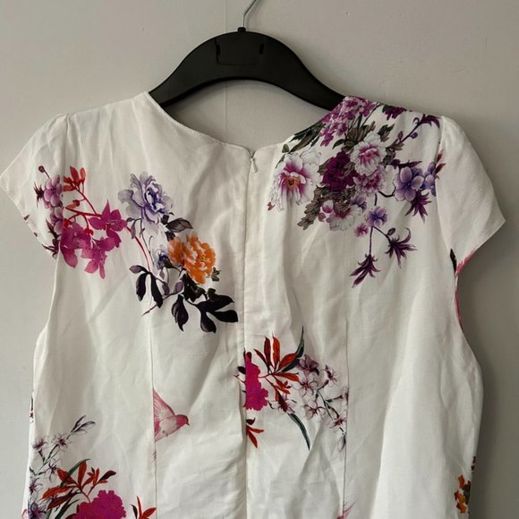 wallis womens uk 14 petite white floral short sleeve sheath dress - Picture 7 of 7